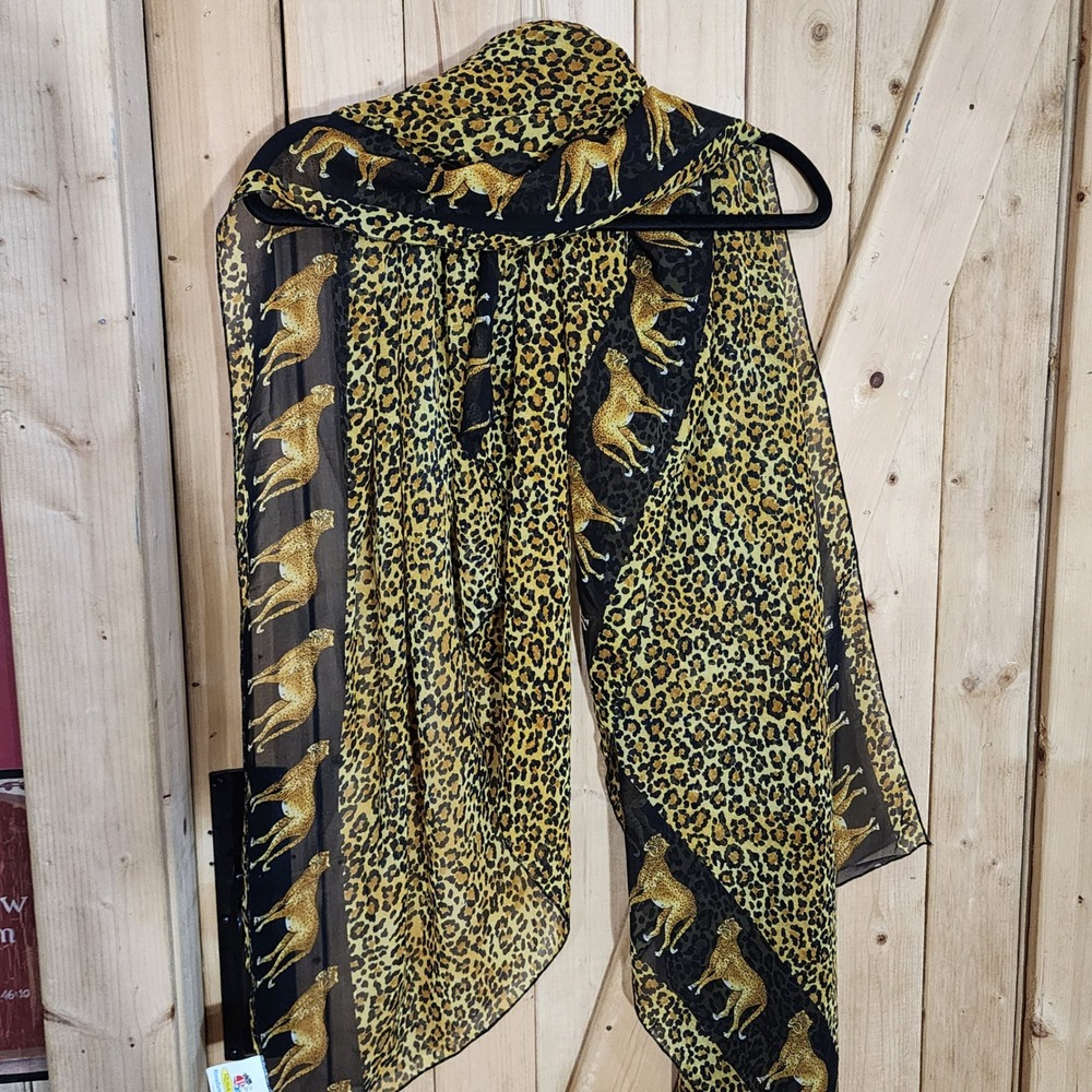 Rima Beachworld Hand Painted Leopard Cheetah Print Pareo Sarong Wrap Terivoile